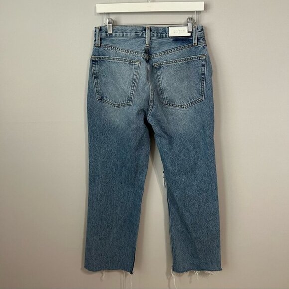 RE/DONE Light Blue Denim Distressed Wide Leg Cropped Jeans Women’s Size 27” - Picture 3 of 4